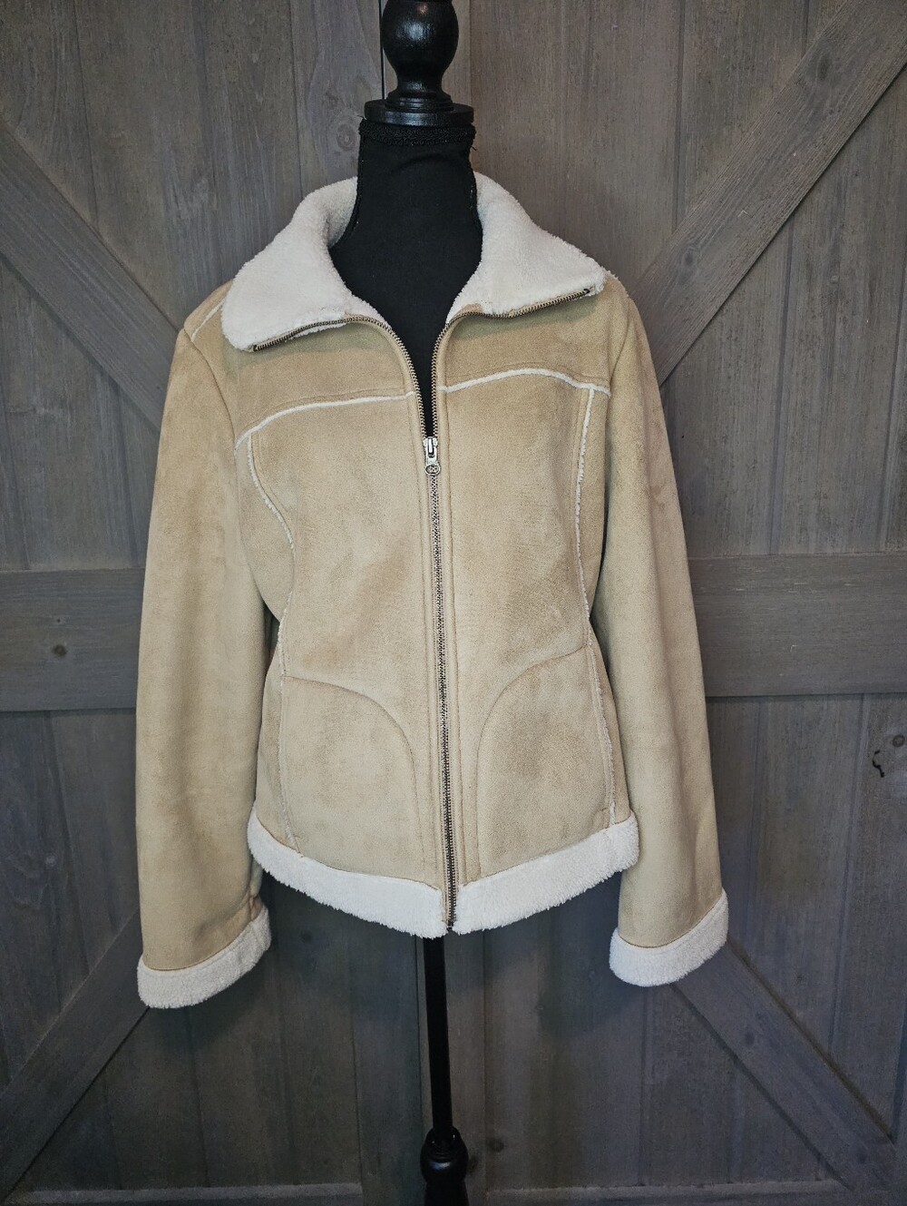 Y2k Aeropostale Beige Faux Suede Sherpa Lined Jacket sz Large